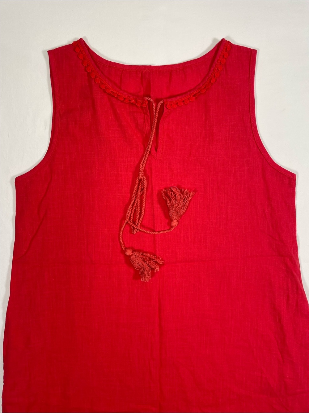 Cupshe Red Sleeveless Tassel Tie Tank Dress Size Small, 100% Cotton